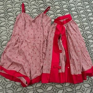 Red and White Gingham Romper with Matching Overskirt